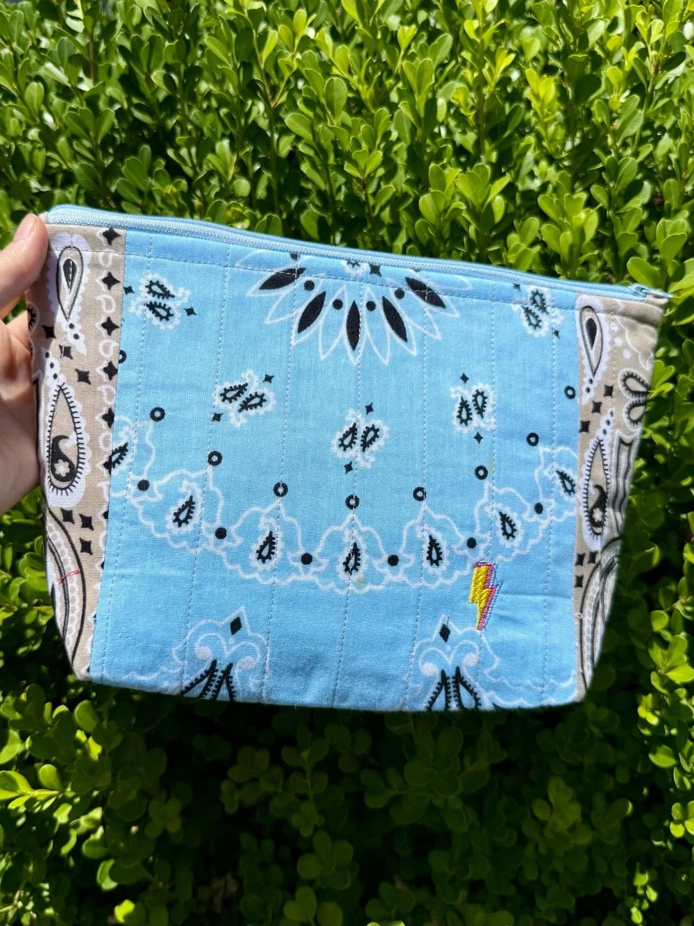 NEW Light Blue Bandana Pouch with Zipper. Handmade